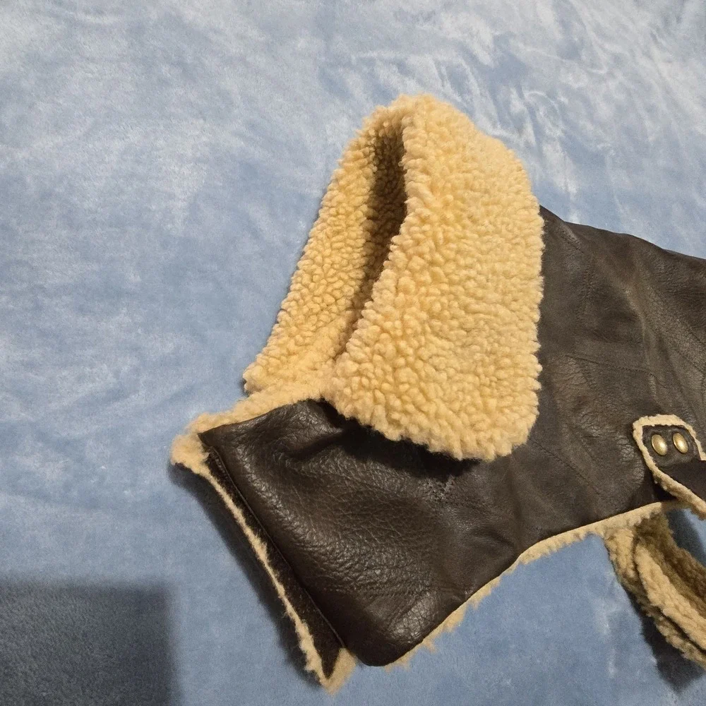 Brown Bomber Dog Jacket‎ Size Medium Faux Leather Sherpa Lined Coat Walk Winter